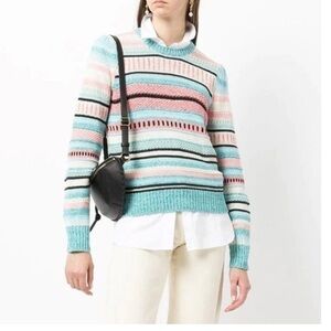 Polo by Ralph Lauren Sweater Striped Cotton-Linen Blend Crewneck in Blue Pink